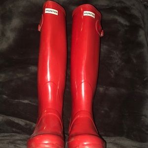 Authentic red glossy Hunter boots size 8